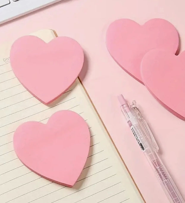 Pink Heart Post it, 100 sheets note pad, heart office decor, cute girly school stuff